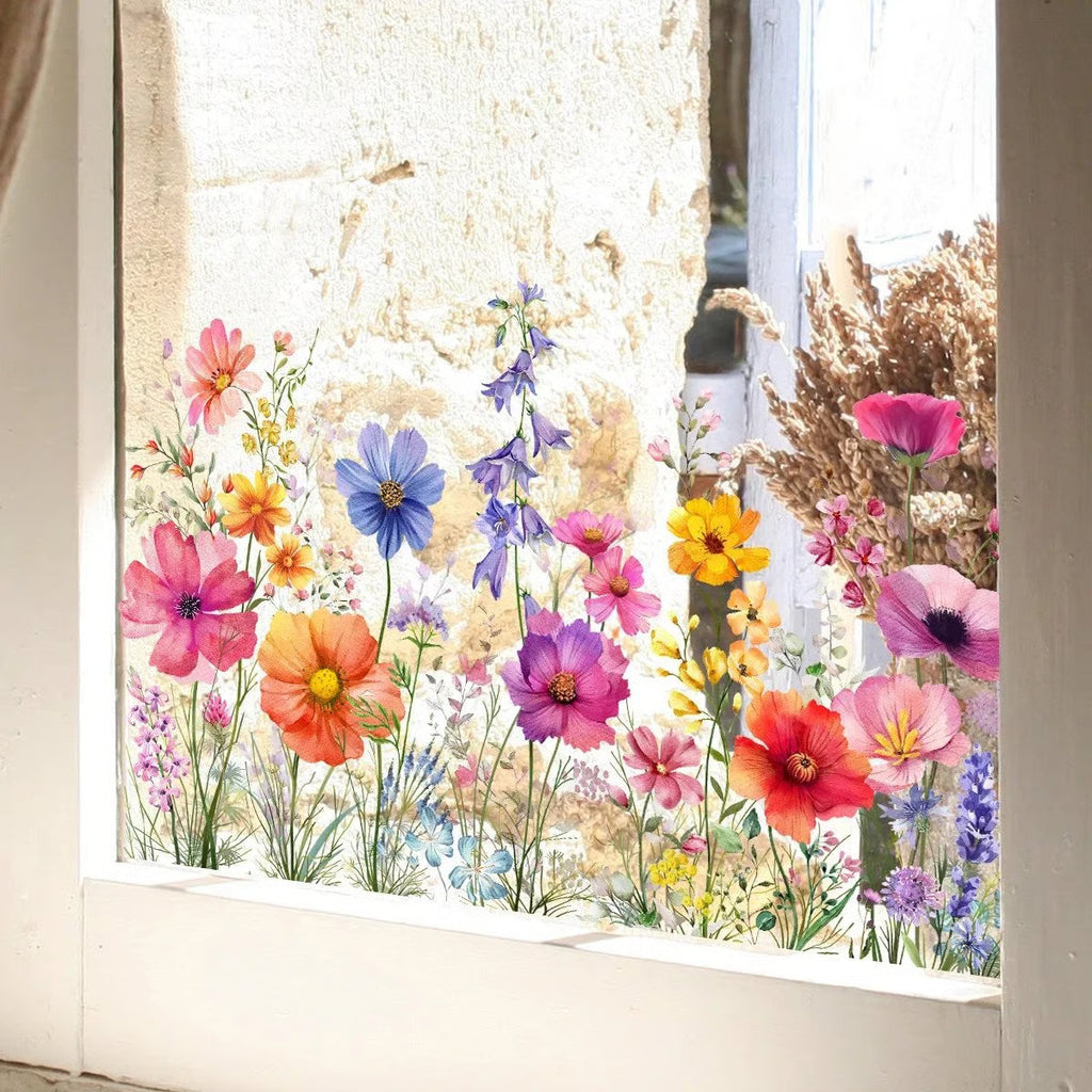 Window Full of Life: Colorful Flower Bouquet Window Sticker | No Glue