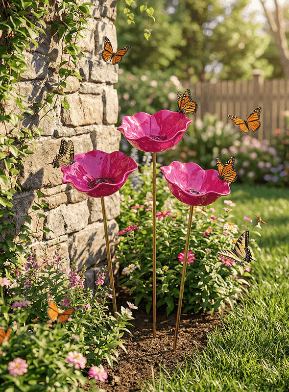 Handmade Metal Bird Feeder Flower - Decorative Garden Planter