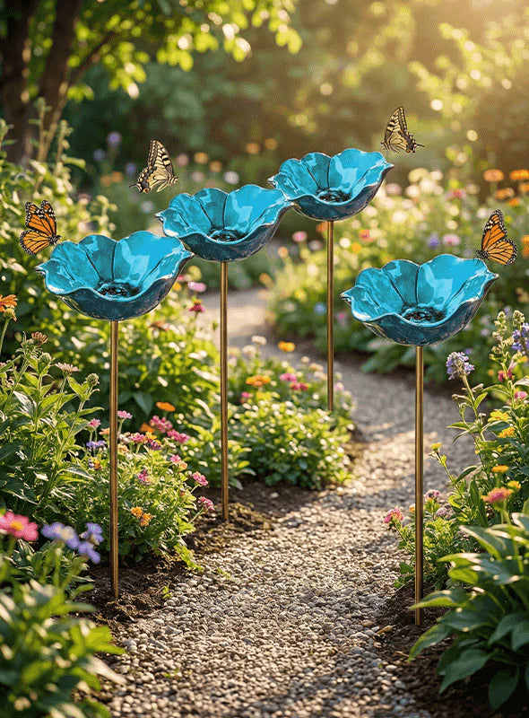 Handmade Metal Bird Feeder Flower - Decorative Garden Planter