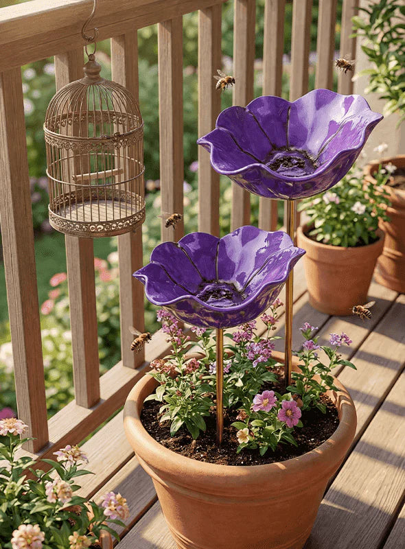 Handmade Metal Bird Feeder Flower - Decorative Garden Planter
