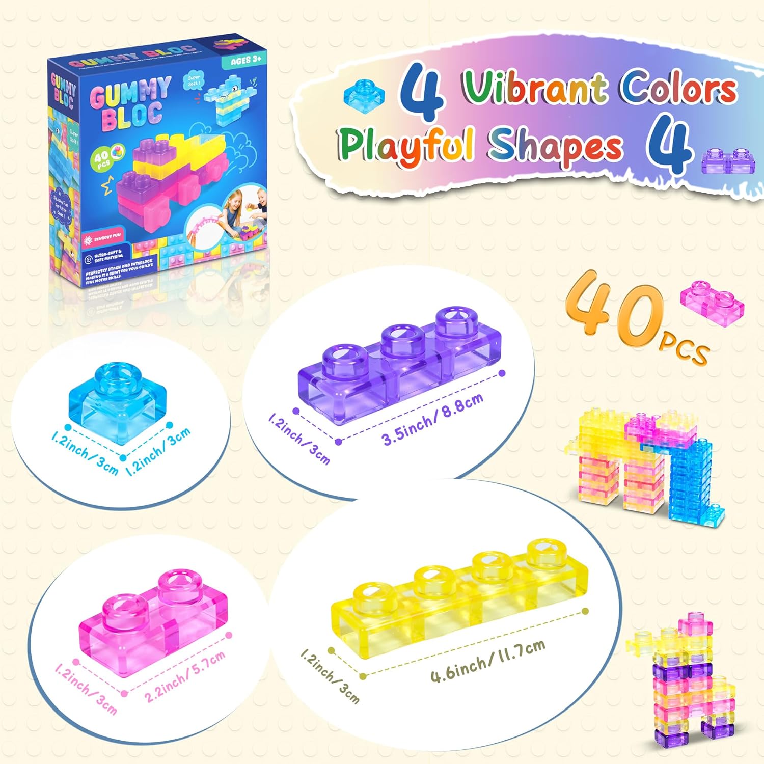 Jelly Block - 40 PCS Sensory Soft Building Blocks | Buy 1 Get 1 FREE