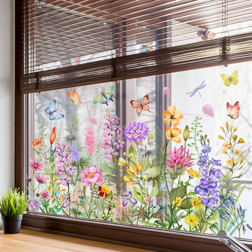 Window Full of Life: Colorful Flower Bouquet Window Sticker | No Glue