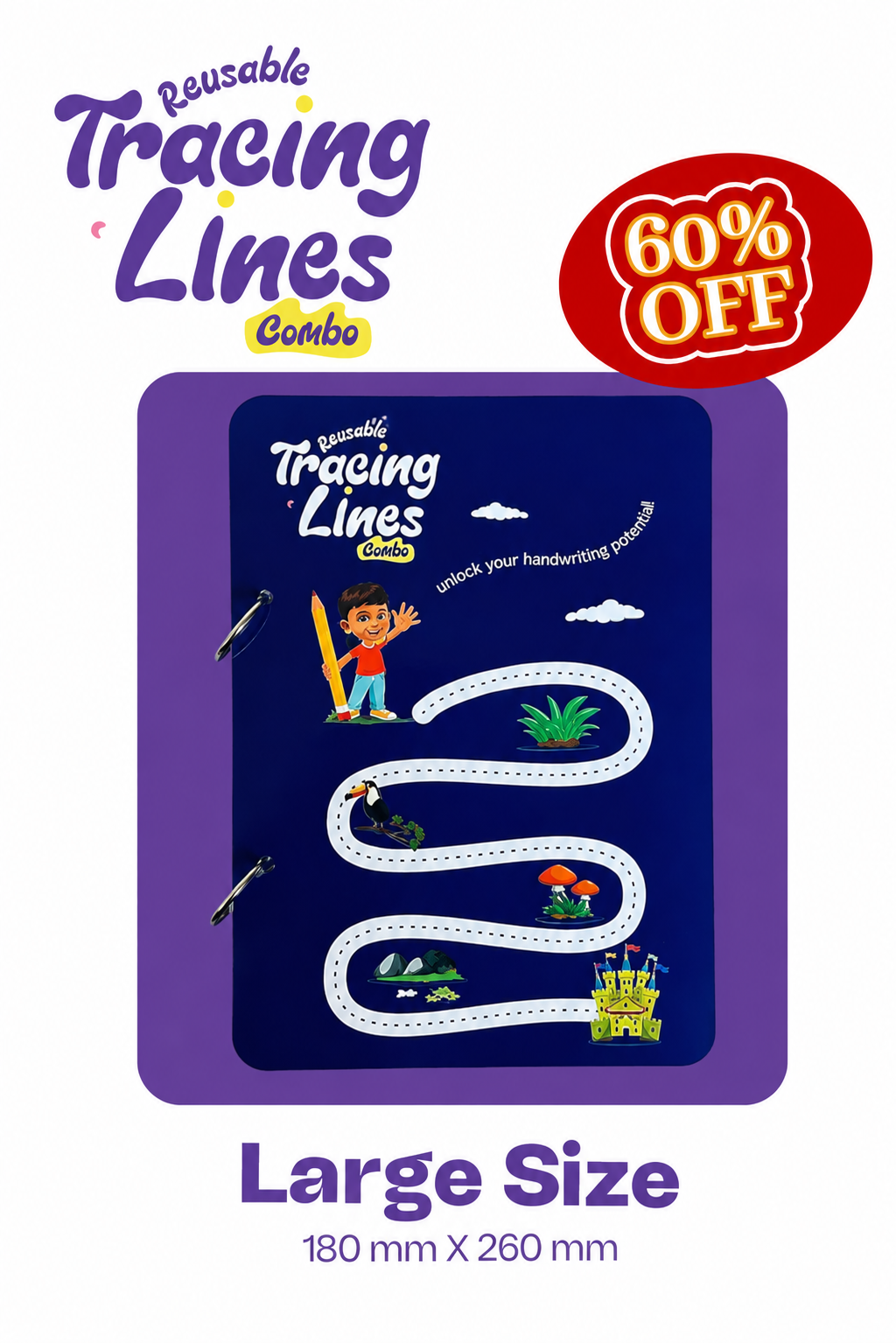 Montessori Reusable Tracing Line book | 68 Pages | FREE Worksheet | FREE Stationery Set