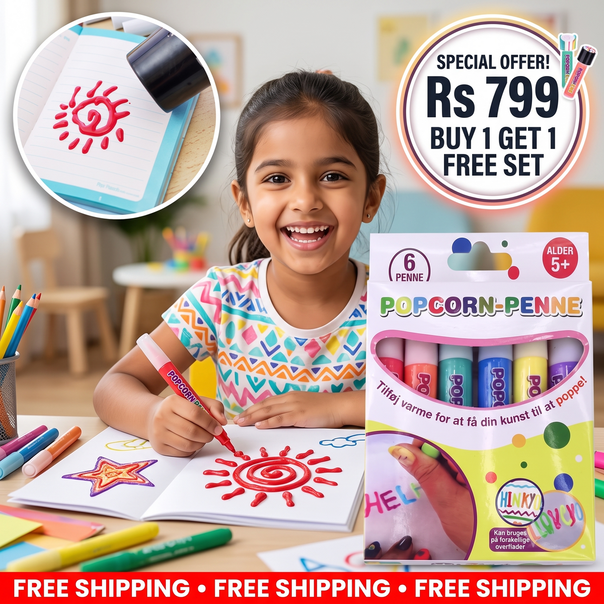 DIY Bubble Popcorn drawing pens for creative 3D drawings with heat effect | Buy 1 Get 1 FREE