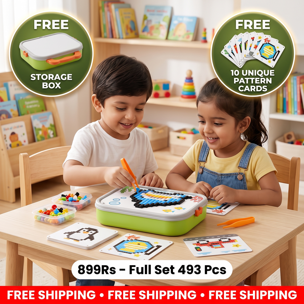 Kids Montessori Mushroom Pegboard Mosaic Puzzle Set | Boosts Creativity & Imagination