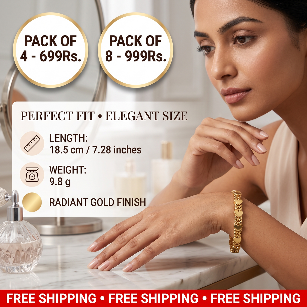 Women's Elegant Heart Link Bracelet | Pack of 4 | Lasts Forever