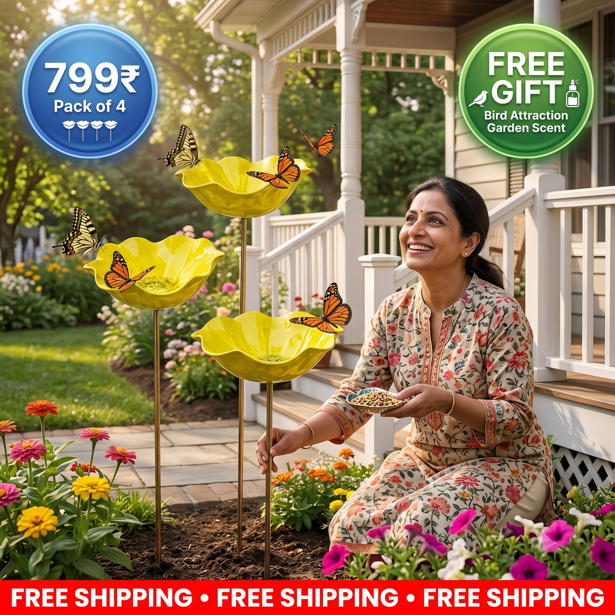 Handmade Metal Bird Feeder Flower - Decorative Garden Planter