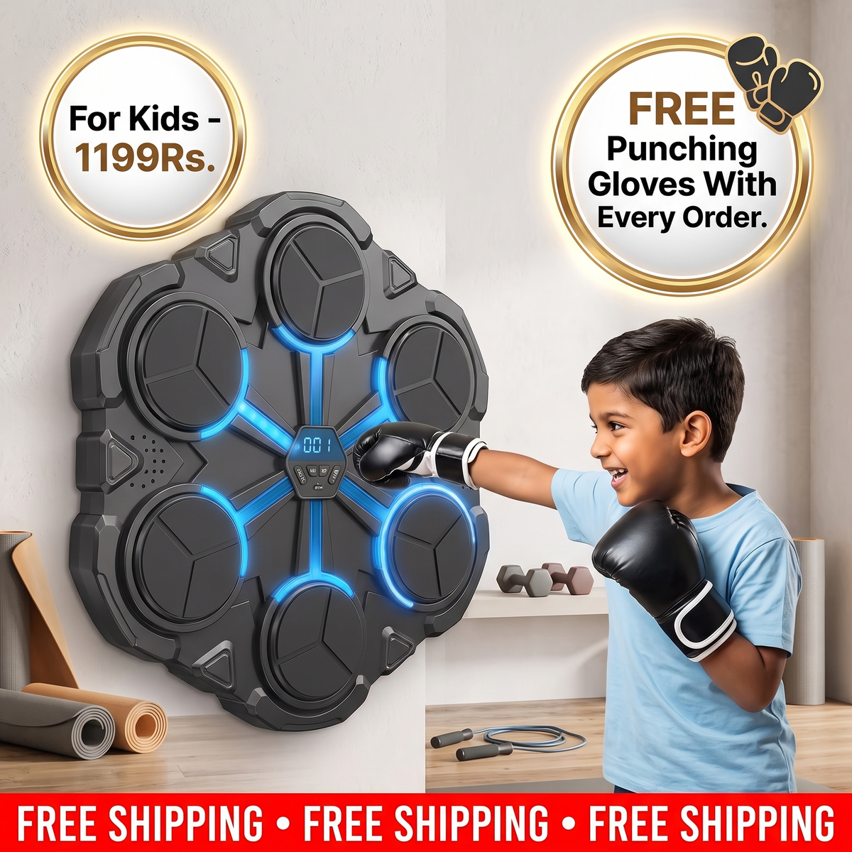 Bluetooth Music Boxing Trainer – Interactive Wall Punching Target with Lights & Sound | FREE Punching Gloves