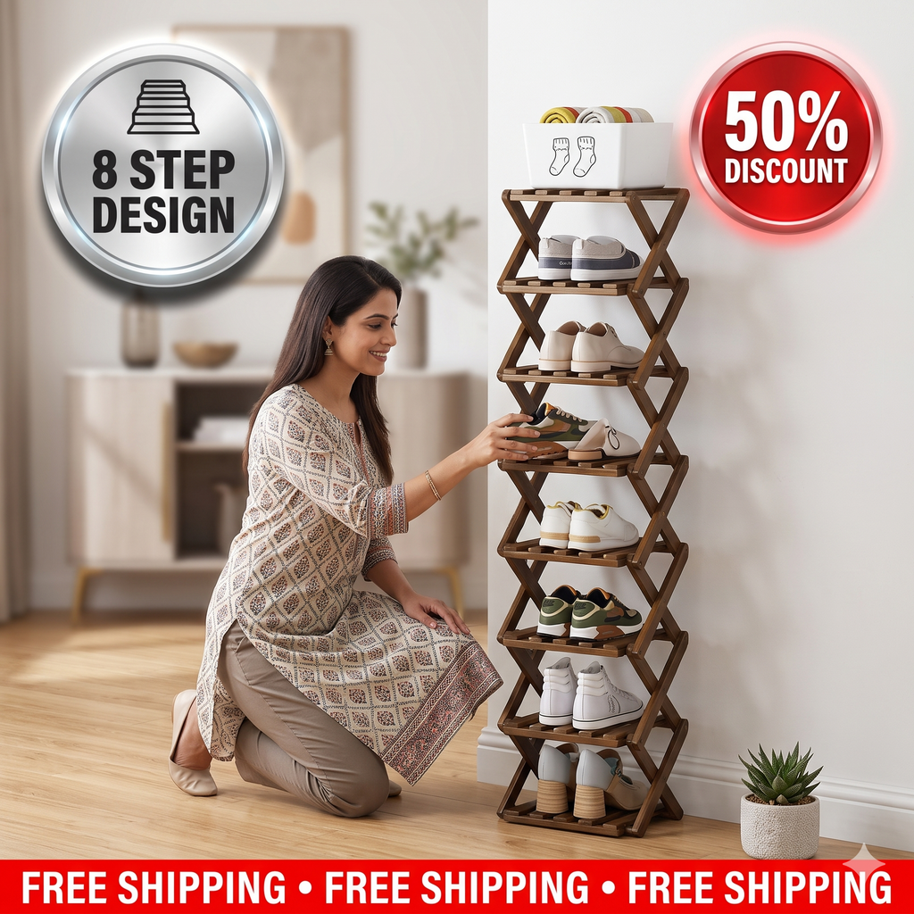 Foldable Shoe Rack | Bamboo Wood