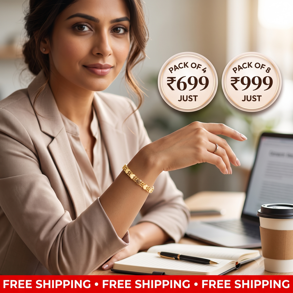 Women's Elegant Heart Link Bracelet | Pack of 4 | Lasts Forever