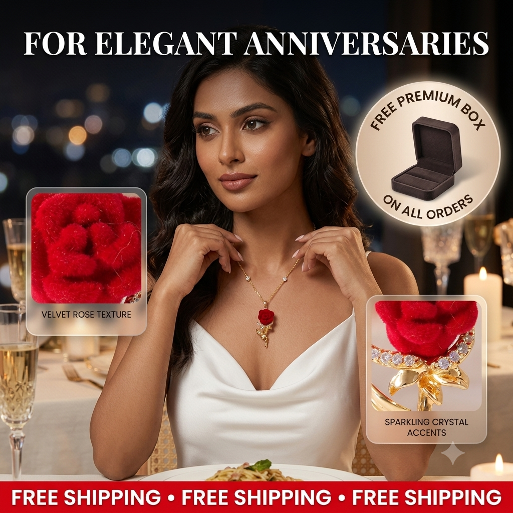 Elegant Red Rose Pendant | Sparkling Crystal