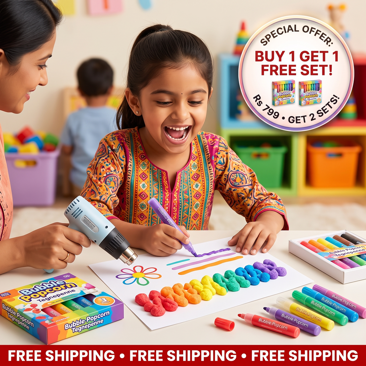DIY Bubble Popcorn drawing pens for creative 3D drawings with heat effect | Buy 1 Get 1 FREE