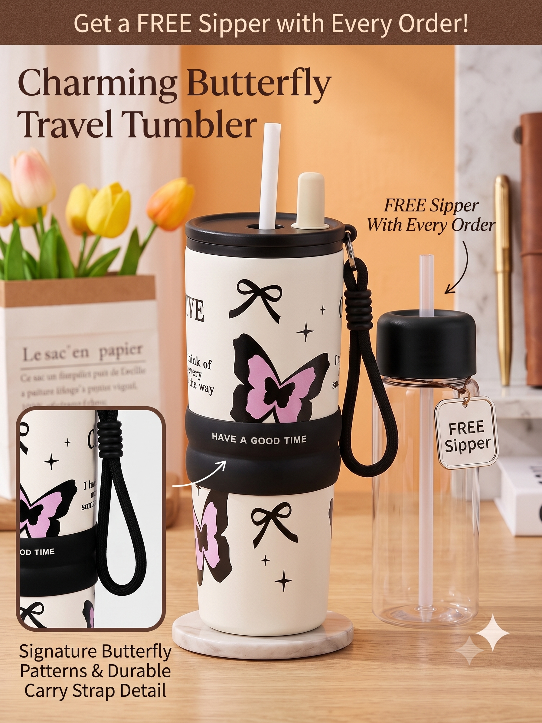Aesthetic Pintresty Tumbler | With FREE Sipper