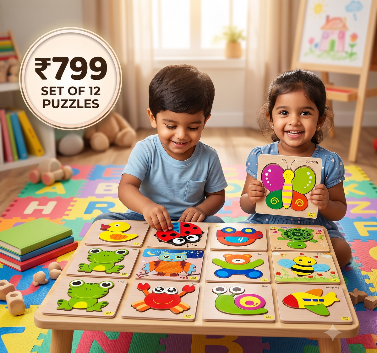 Montessori Animal Puzzle Pack | Set of 12 | Boost Motor Skills
