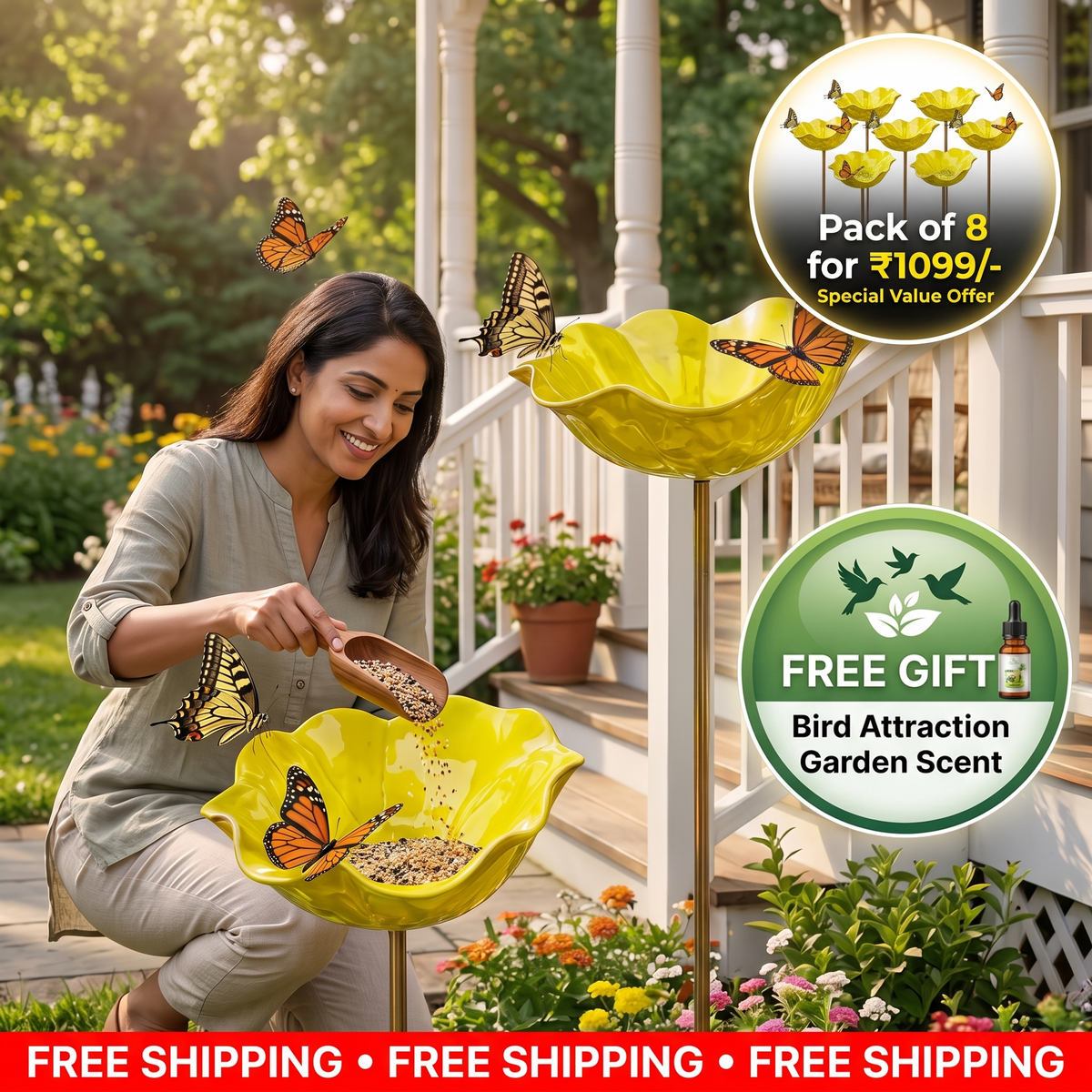 Handmade Metal Bird Feeder Flower - Decorative Garden Planter
