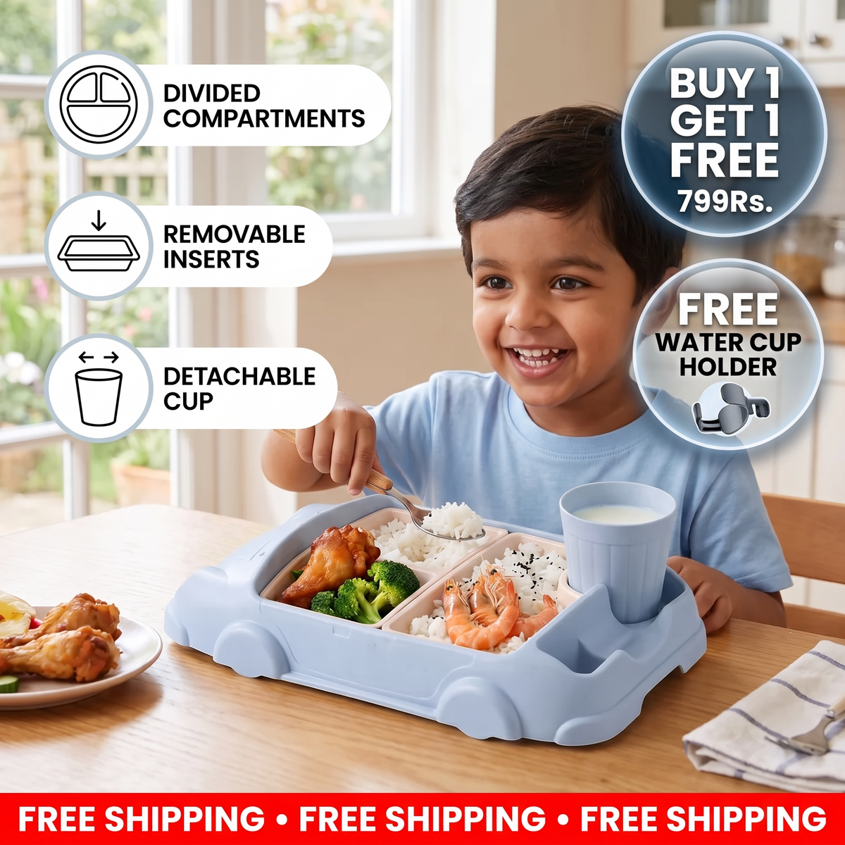 Kids Dinnerware Set in Car Design | Buy 1 Get 1 FREE | 100% Kid Safe Material