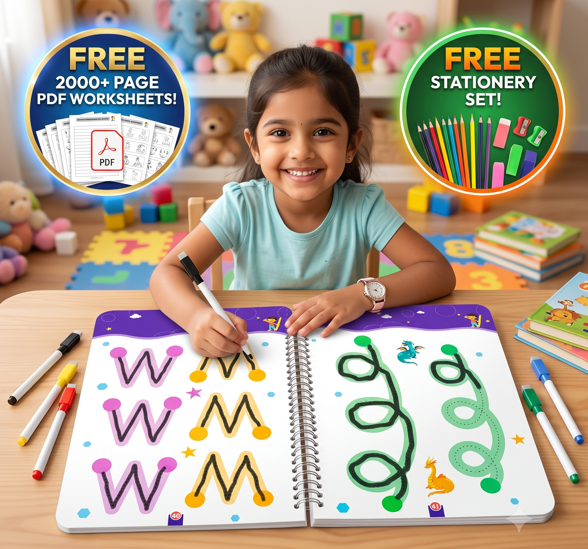 Montessori Reusable Tracing Line book | 68 Pages | FREE Worksheet | FREE Stationery Set
