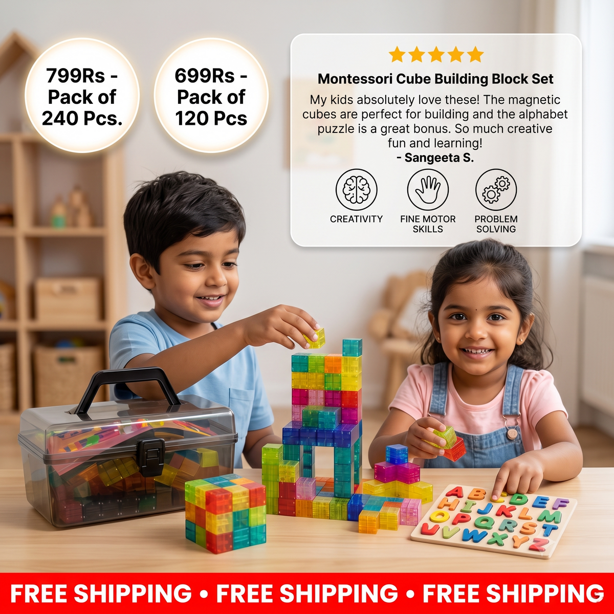 Montessori Cube Building Block Set for Kids | Improve Problem Solving