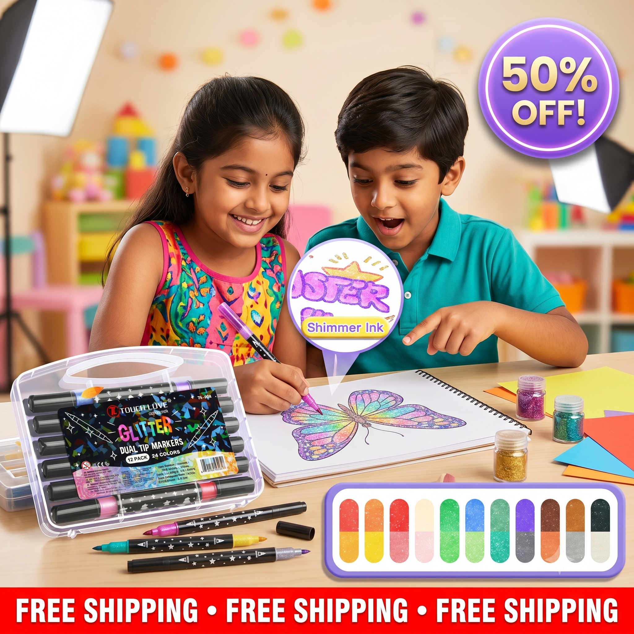 Double-Tip Glitter Marker | 2-in-1 Colors
