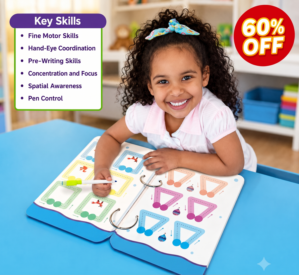 Montessori Reusable Tracing Line book | 68 Pages | FREE Worksheet | FREE Stationery Set