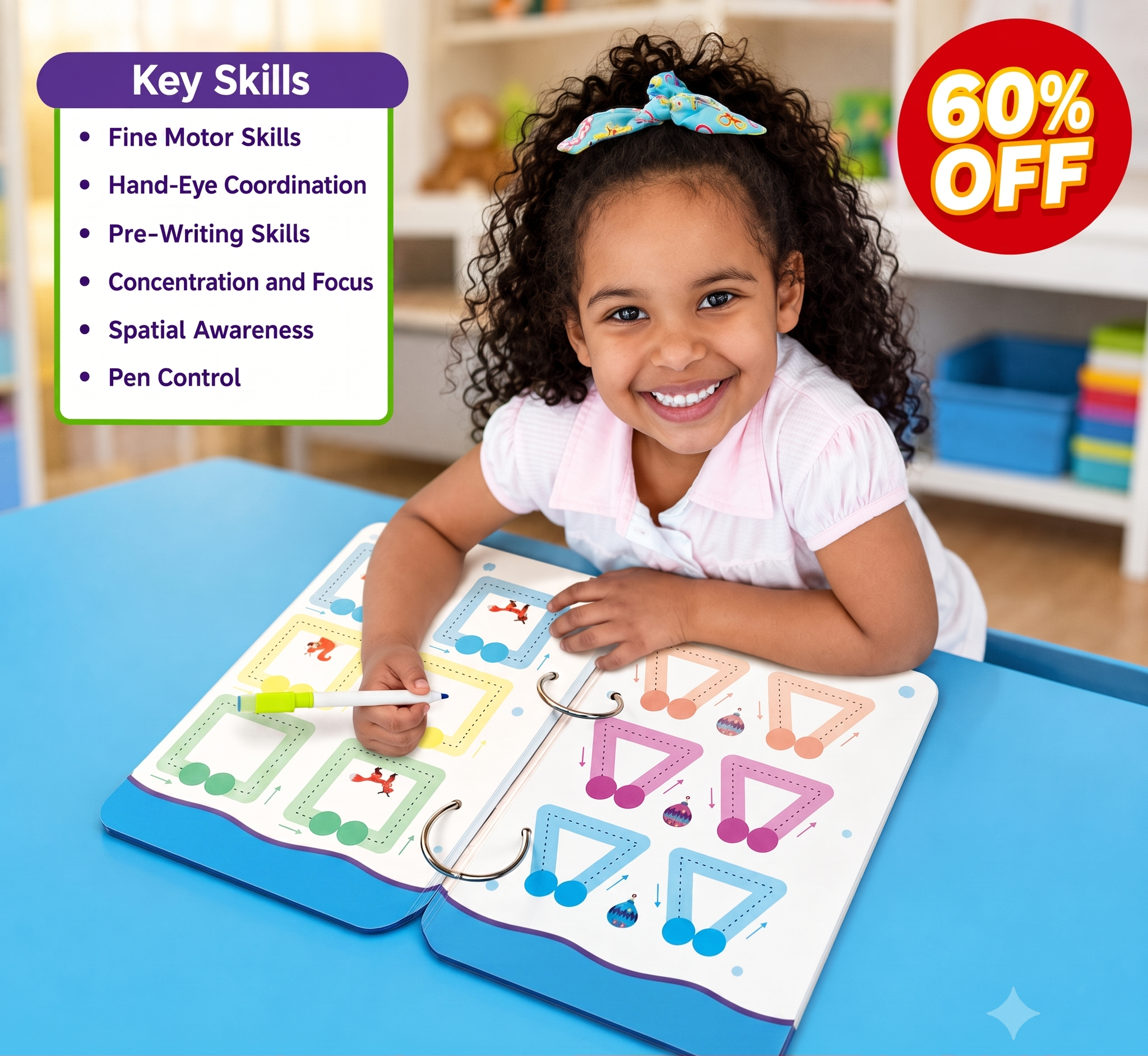 Montessori Reusable Tracing Line book | 68 Pages | FREE Worksheet | FREE Stationery Set