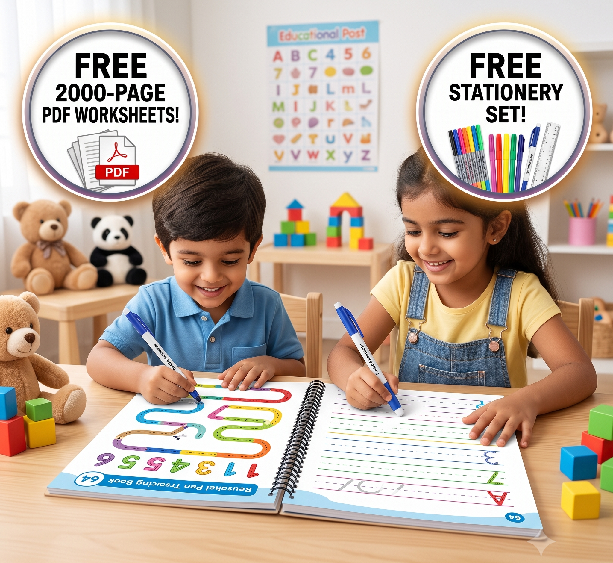Montessori Reusable Tracing Line book | 68 Pages | FREE Worksheet | FREE Stationery Set