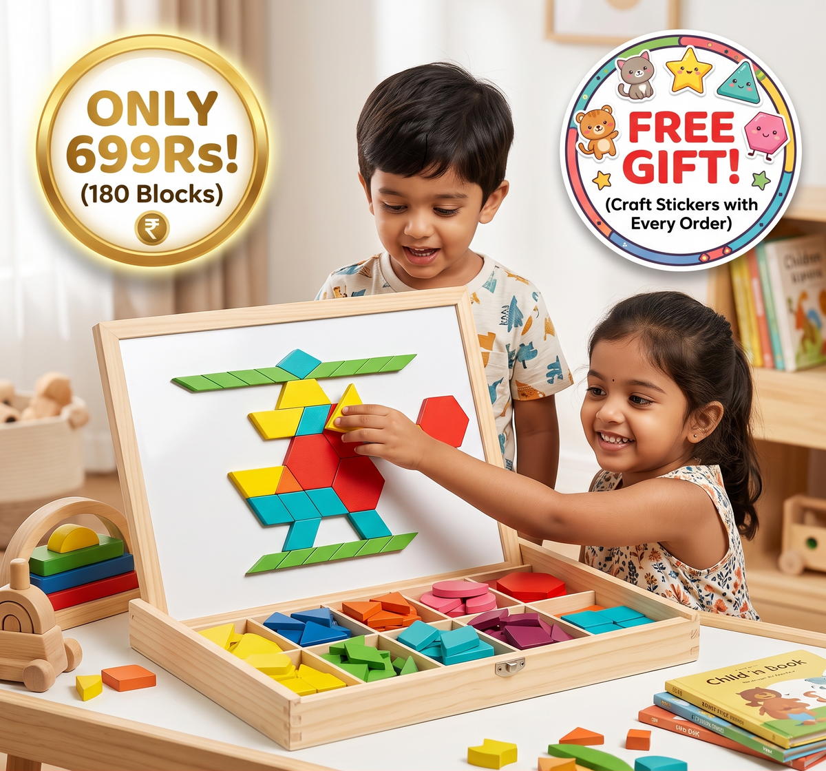 Magical Wooden Puzzle Set | 220 Block Set | Boost Creativity