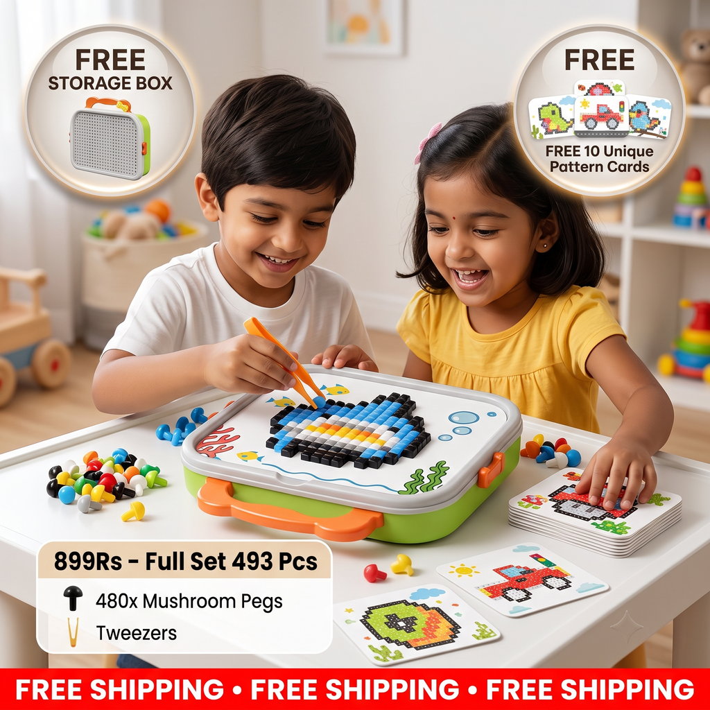 Kids Montessori Mushroom Pegboard Mosaic Puzzle Set | Boosts Creativity & Imagination