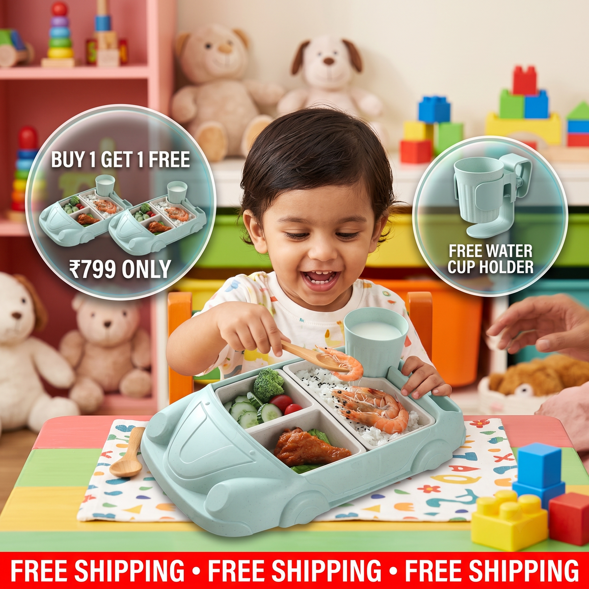 Kids Dinnerware Set in Car Design | Buy 1 Get 1 FREE | 100% Kid Safe Material