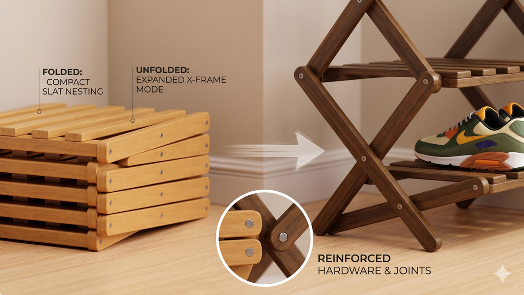 Foldable Shoe Rack | Bamboo Wood