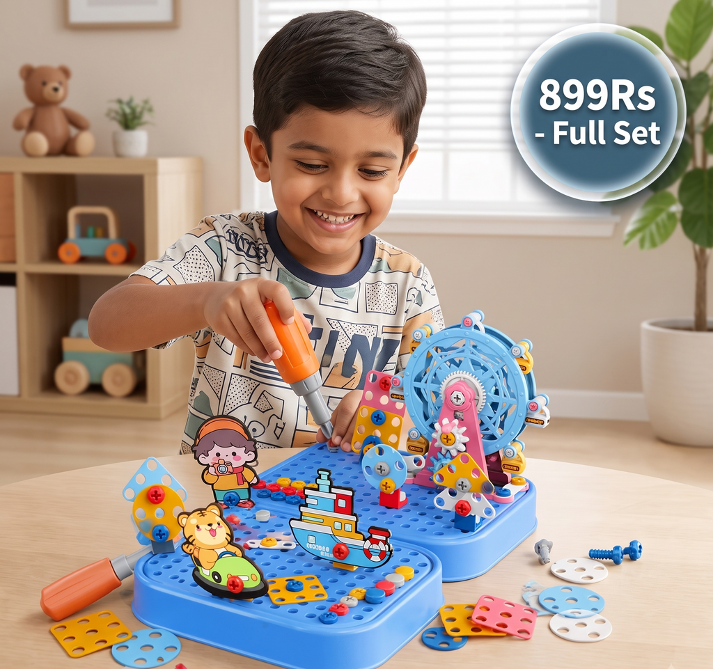 DIY Engineer's Toolbox for Kids with Construction Board, Ferris Wheel, and Electric Drill