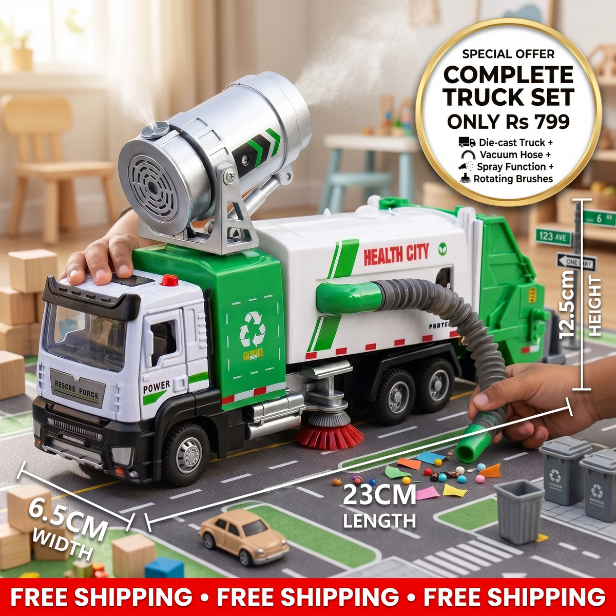 Street Sweeper Interactive Truck Set | Interactive Vaccum Hose