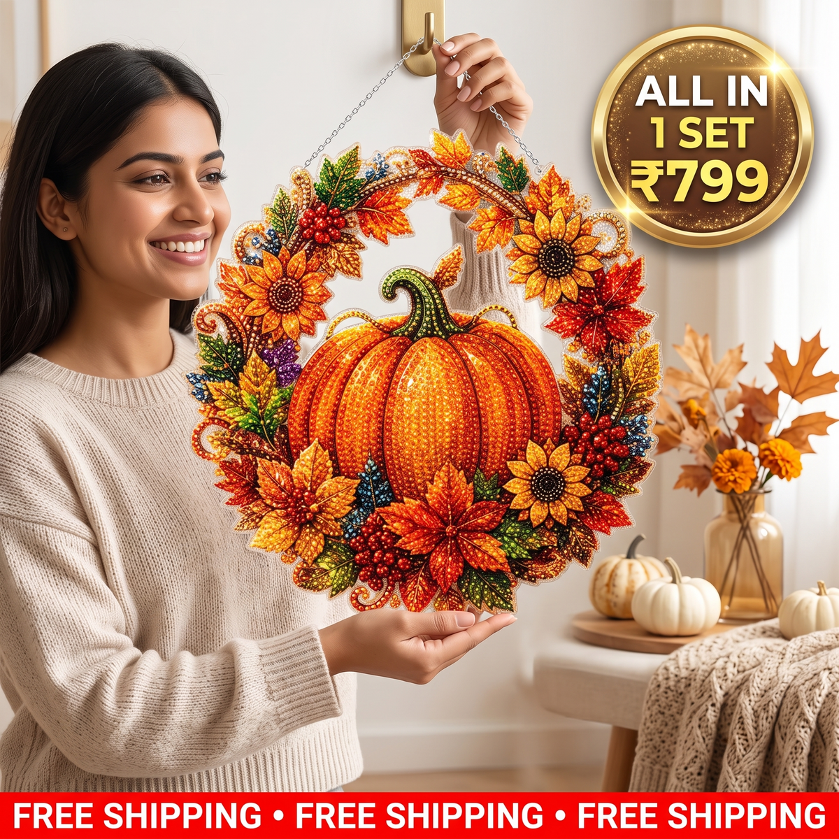 Autumn pumpkin diamond pattern Kit | All in 1 Set