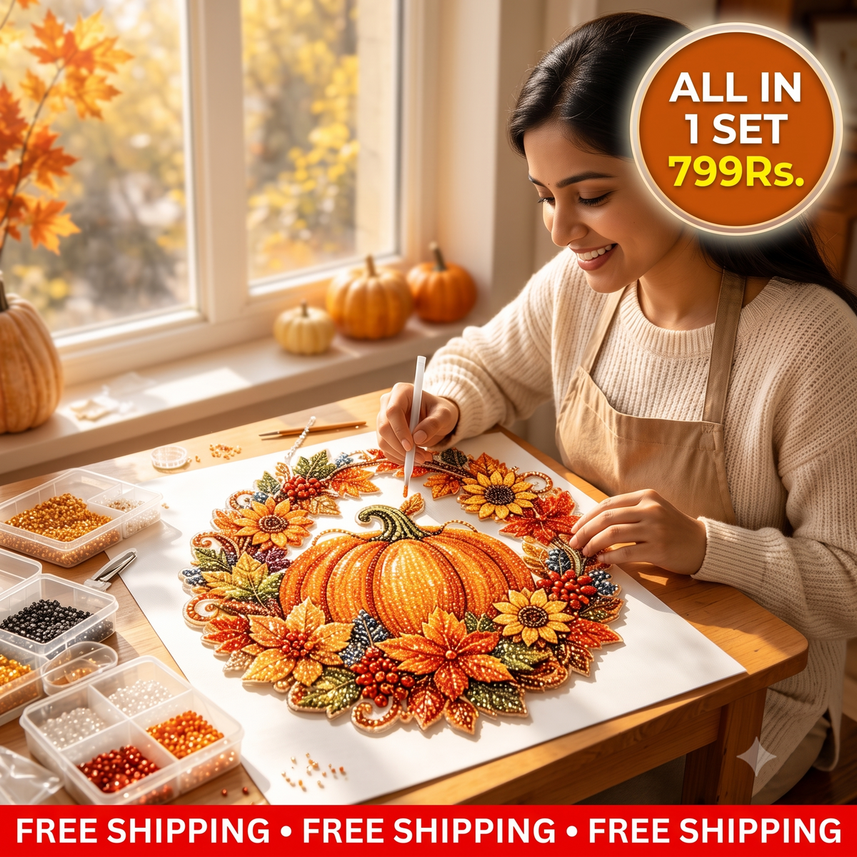 Autumn pumpkin diamond pattern Kit | All in 1 Set