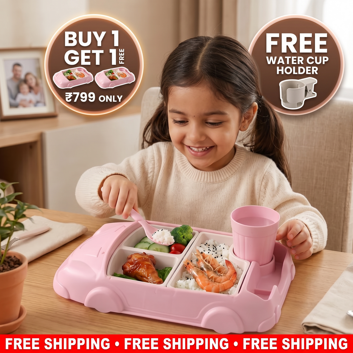 Kids Dinnerware Set in Car Design | Buy 1 Get 1 FREE | 100% Kid Safe Material