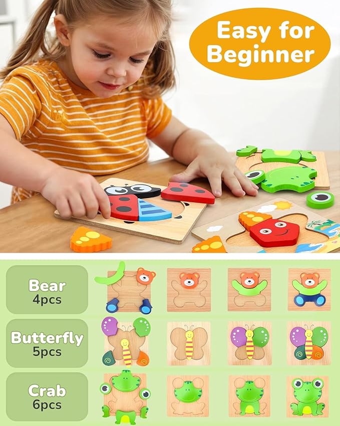 Montessori Animal Puzzle Pack | Set of 12 | Boost Motor Skills