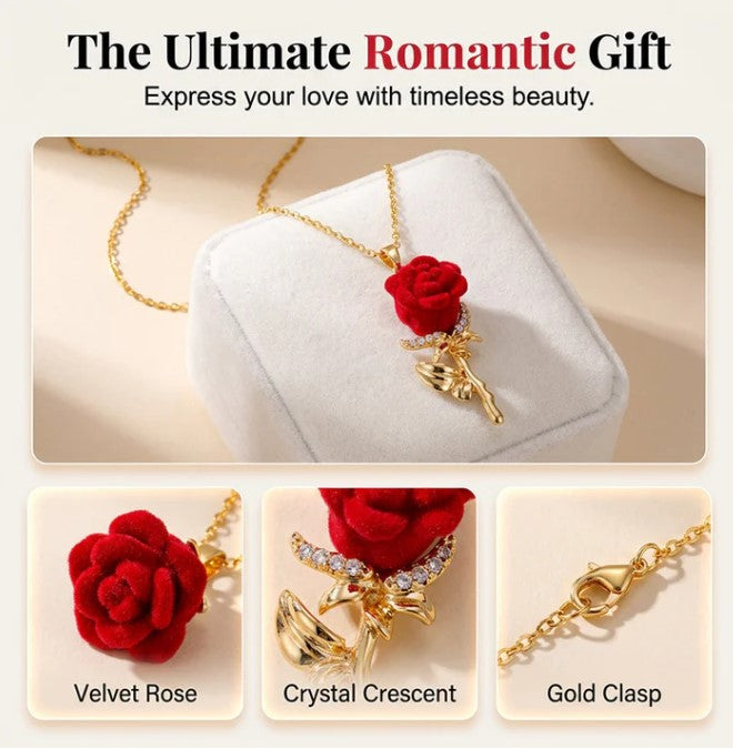 Elegant Red Rose Pendant | Sparkling Crystal