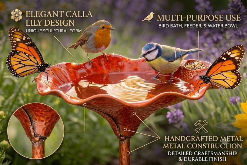 Handmade Metal Bird Feeder Flower - Decorative Garden Planter