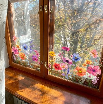 Window Full of Life: Colorful Flower Bouquet Window Sticker | No Glue