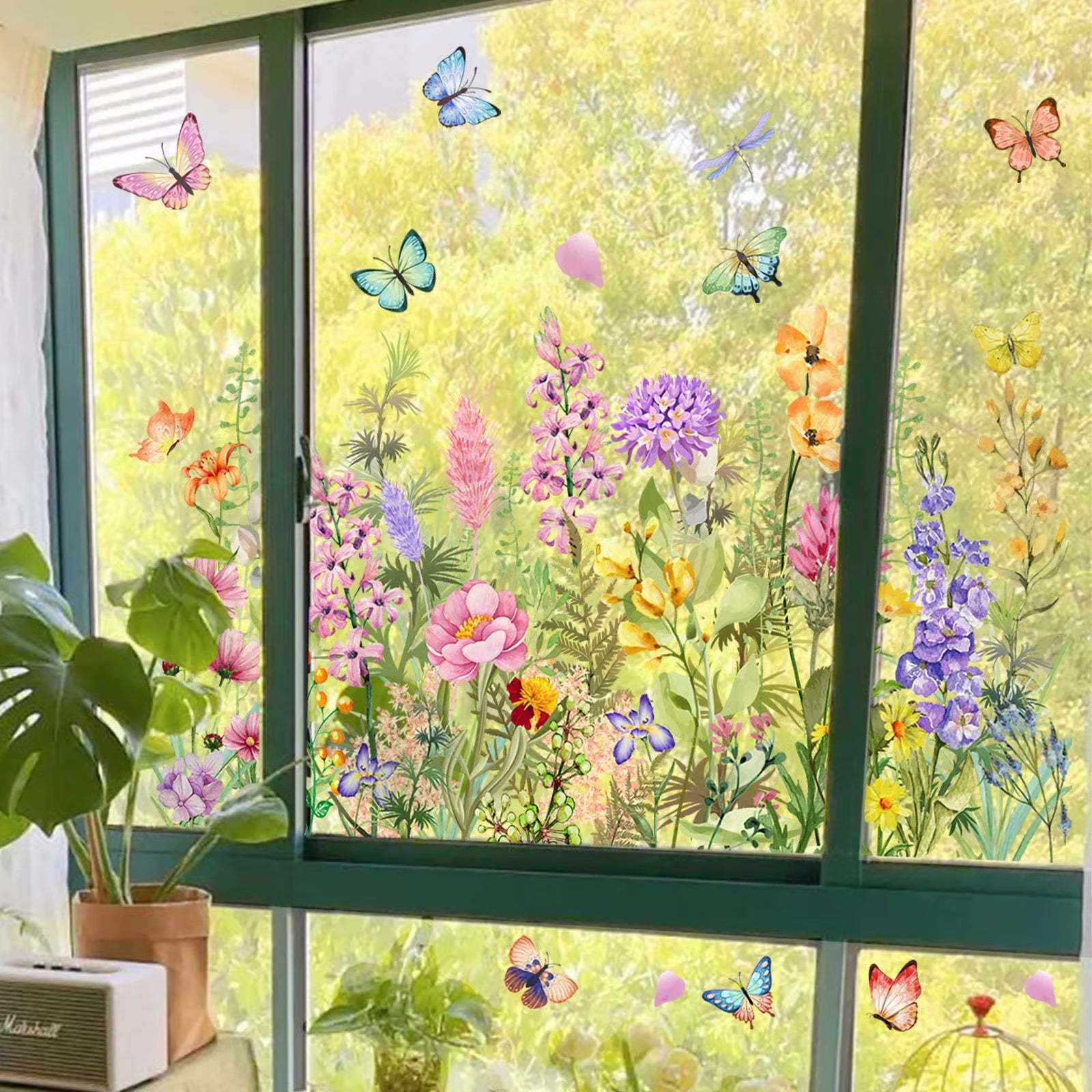 Window Full of Life: Colorful Flower Bouquet Window Sticker | No Glue