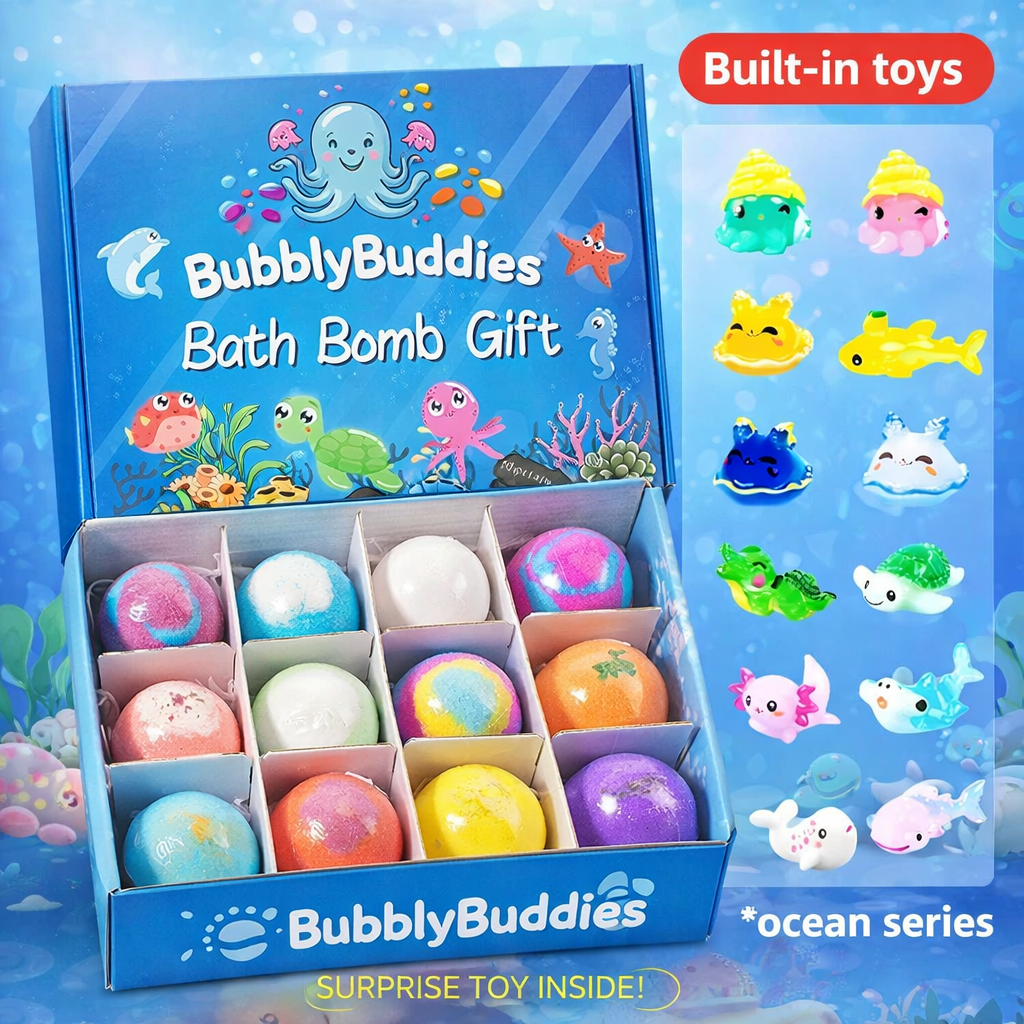 12-Piece Ocean Surprise Toy Bath Foam Set | FREE TOYS With Every Bath Foam