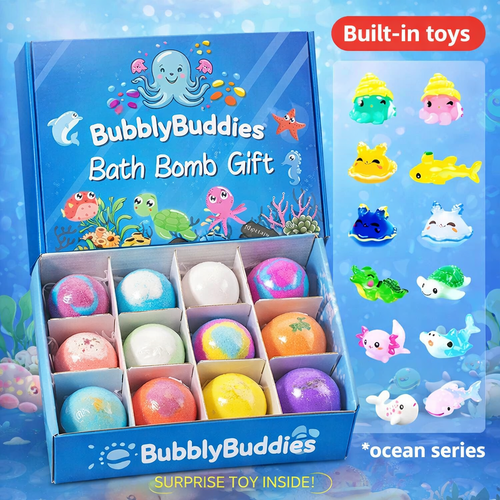 12-Piece Ocean Surprise Toy Bath Foam Set | FREE TOYS With Every Bath Foam