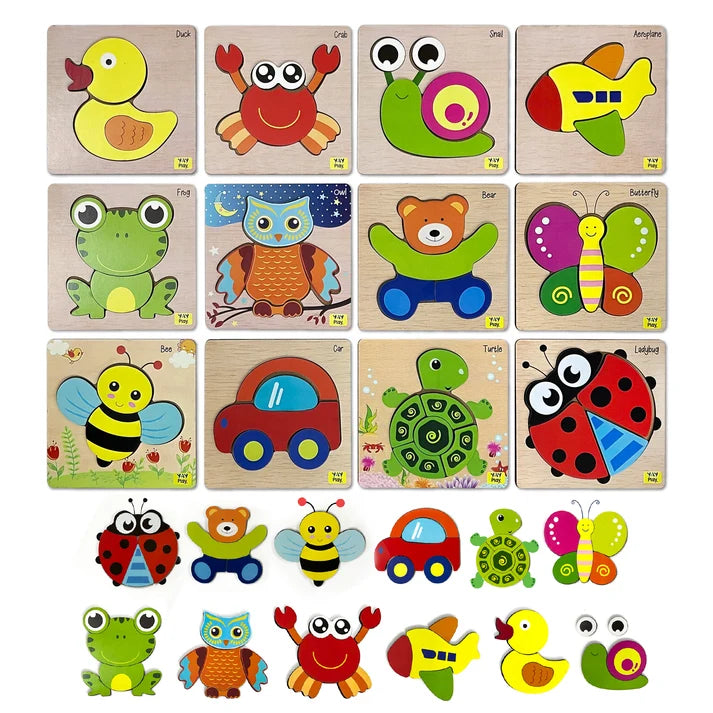 Montessori Animal Puzzle Pack | Set of 12 | Boost Motor Skills