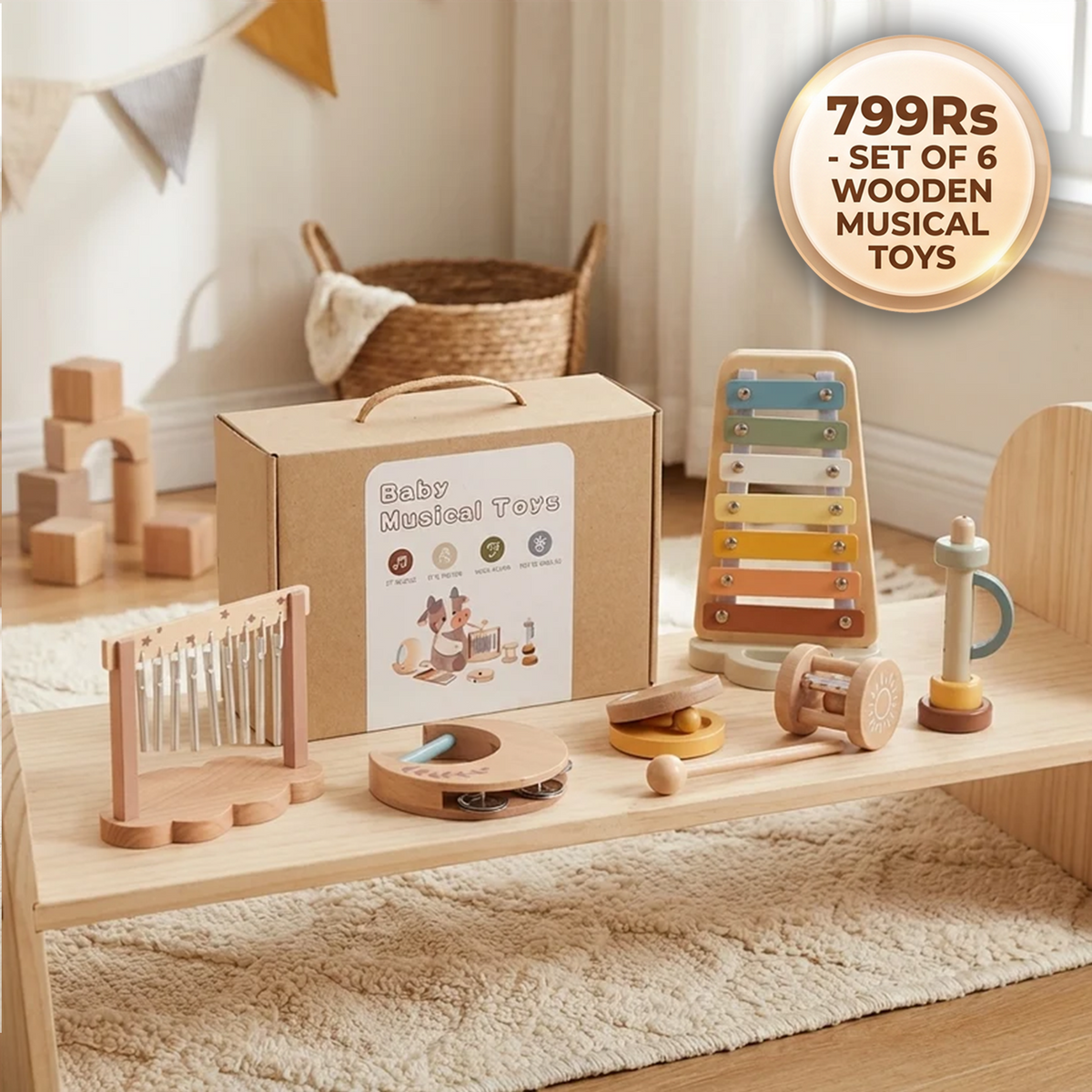 Baby Wooden Sound Toy Set – 6-piece Sensory Music & Sound Toy