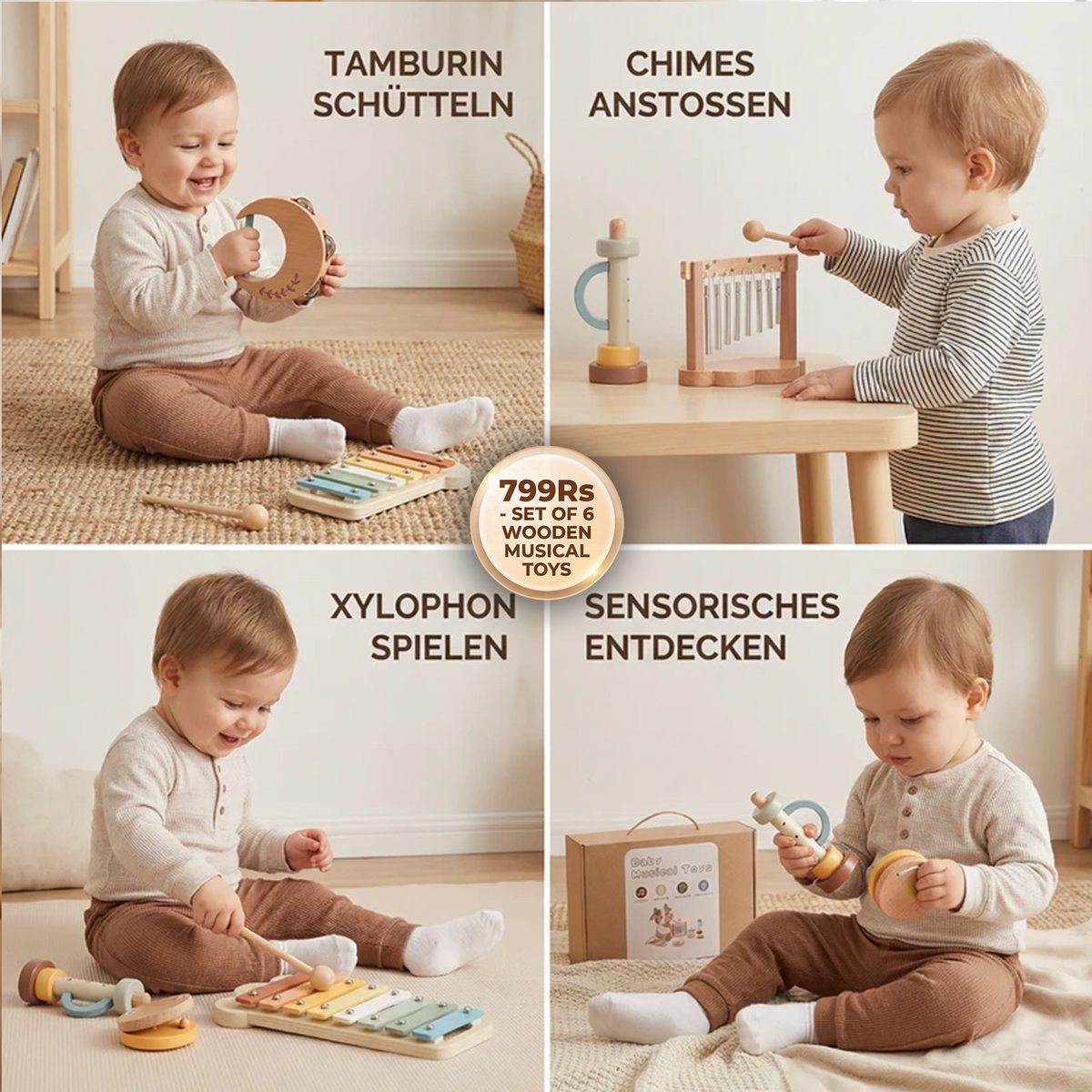 Baby Wooden Sound Toy Set – 6-piece Sensory Music & Sound Toy
