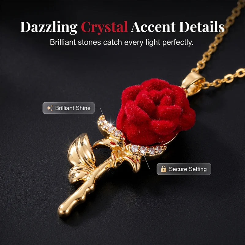 Elegant Red Rose Pendant | Sparkling Crystal
