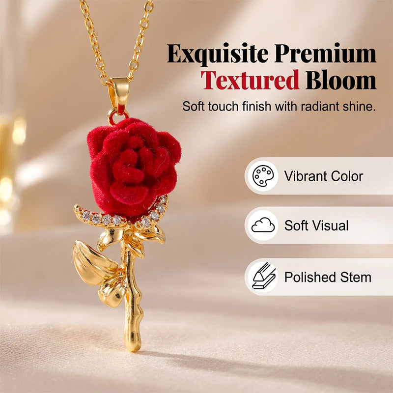 Elegant Red Rose Pendant | Sparkling Crystal